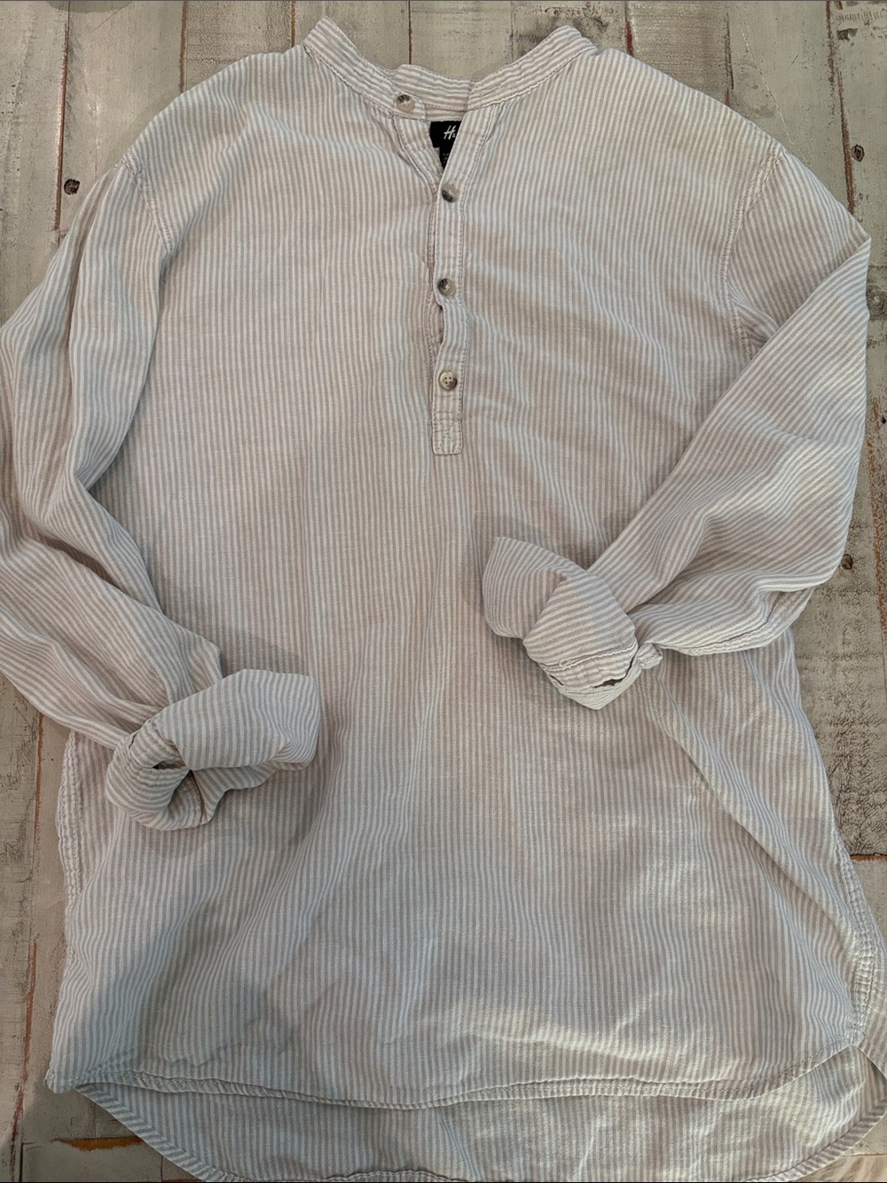 H&M Linen Cotton Blend Striped Popover